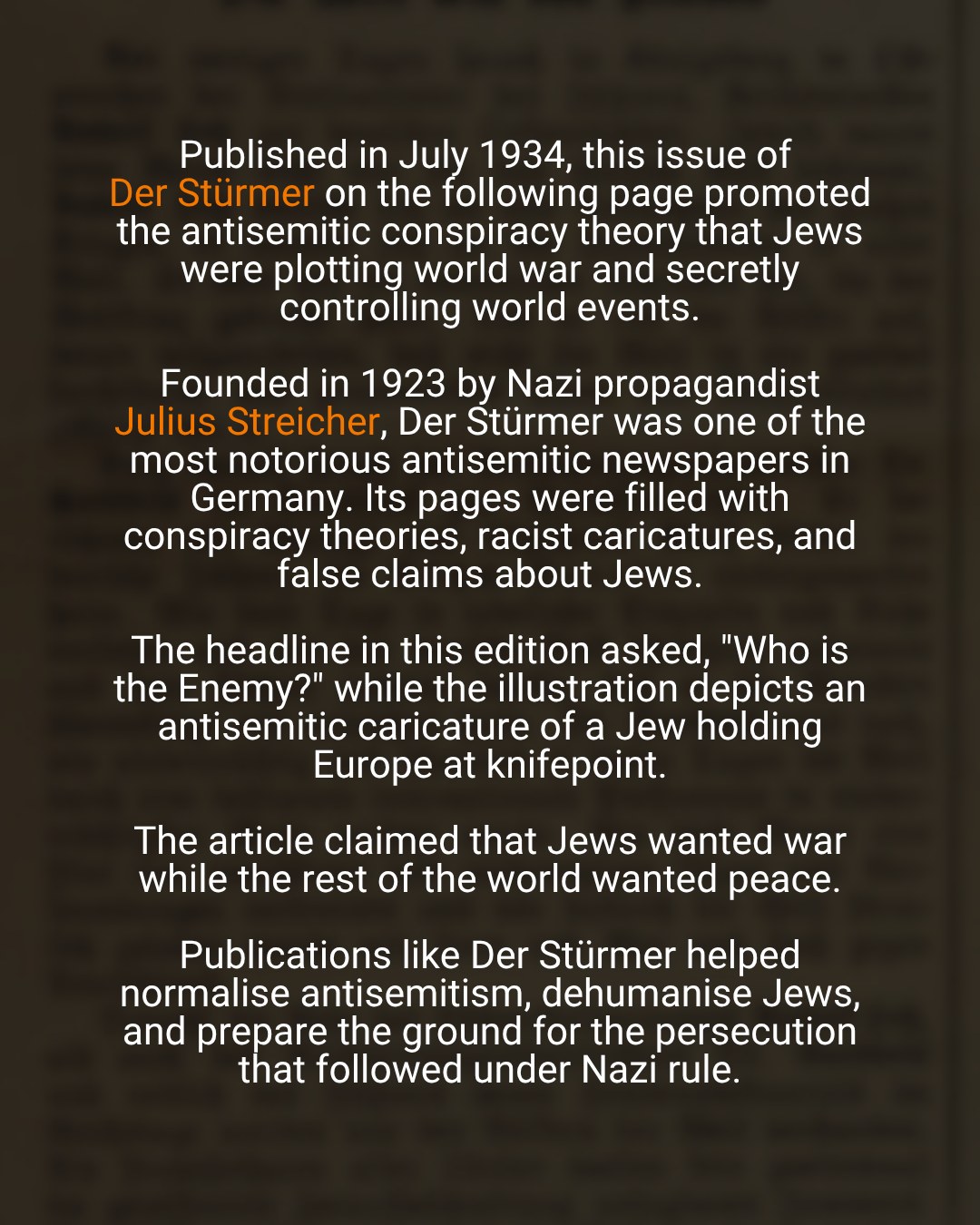 Published in July 1934, this issue of Der Stürmer portrayed Jews