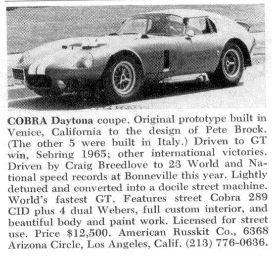 As followup to my post earlier today of the original Shelby Cobra