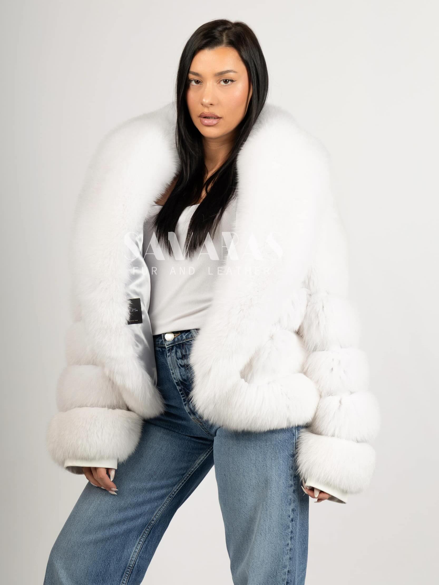 Luxury Scandinavian Saga White Shadow Fox Fur Jacket Order it at 