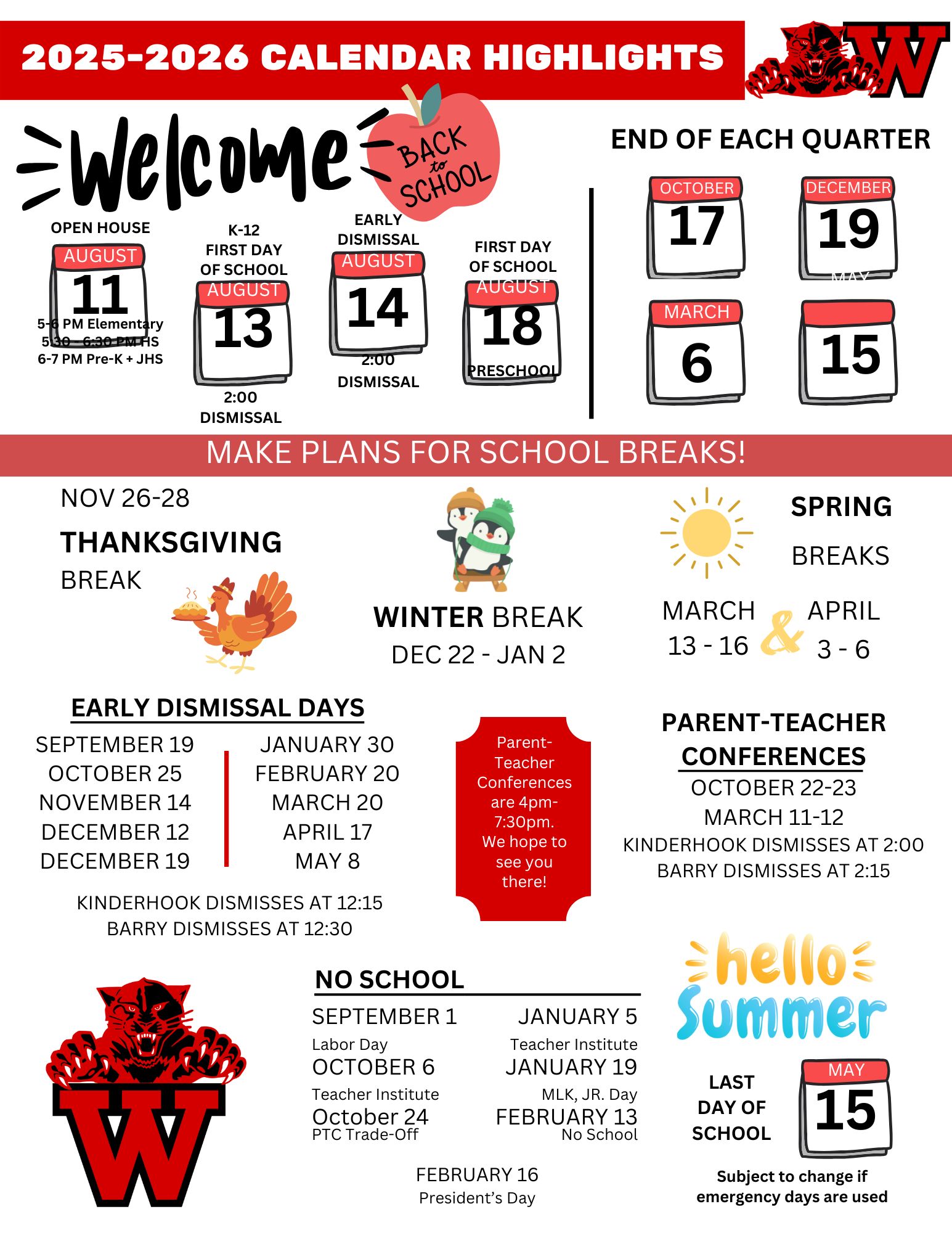 West Orange School District Calendar