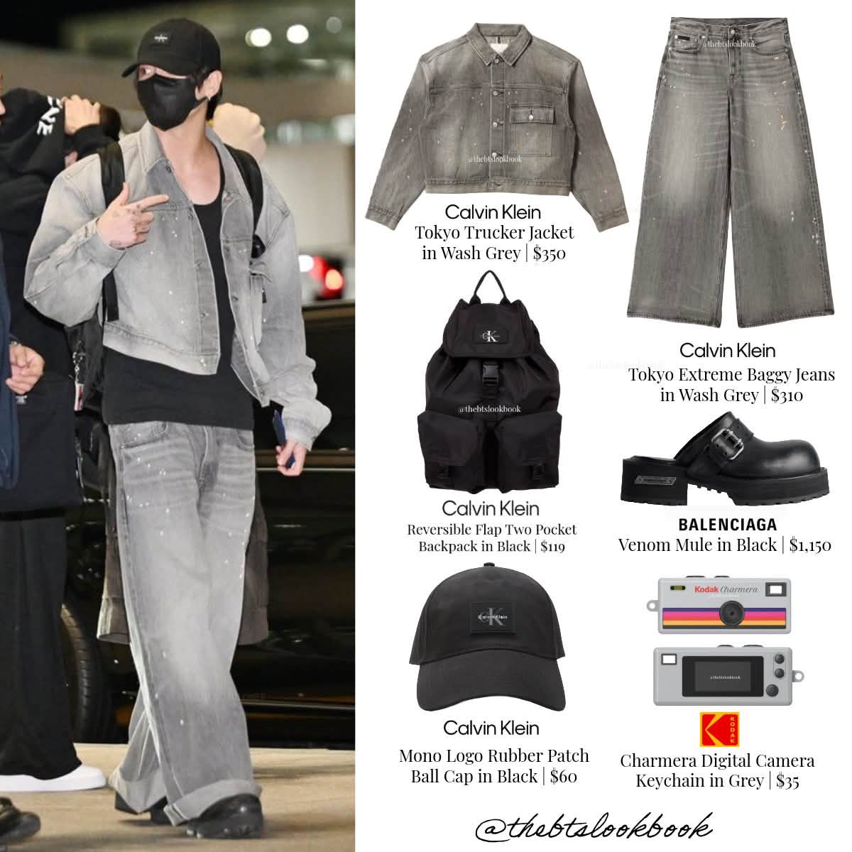 Jungkook airport outfit with Calvin Klein denim set