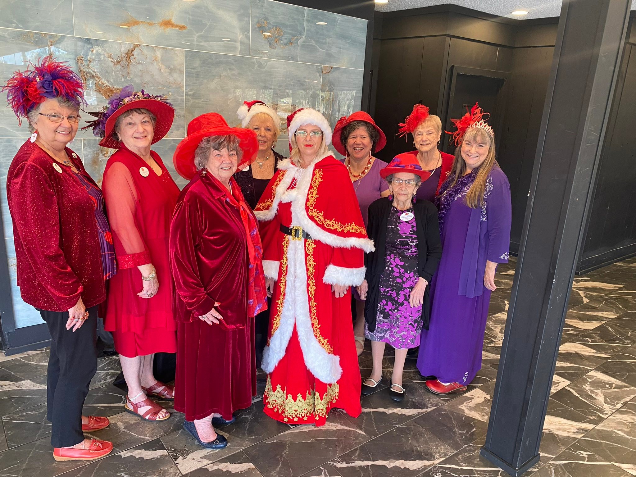 ladies in red hats and purple dresses Thank you, Hat Ladies, for continuing this lovely tradition gathering with us! We are truly honored to have y'all. ❤️ Please call (386) 752-0721 to plan your special gathering. 📍 717 NW Fairw red hat society hats