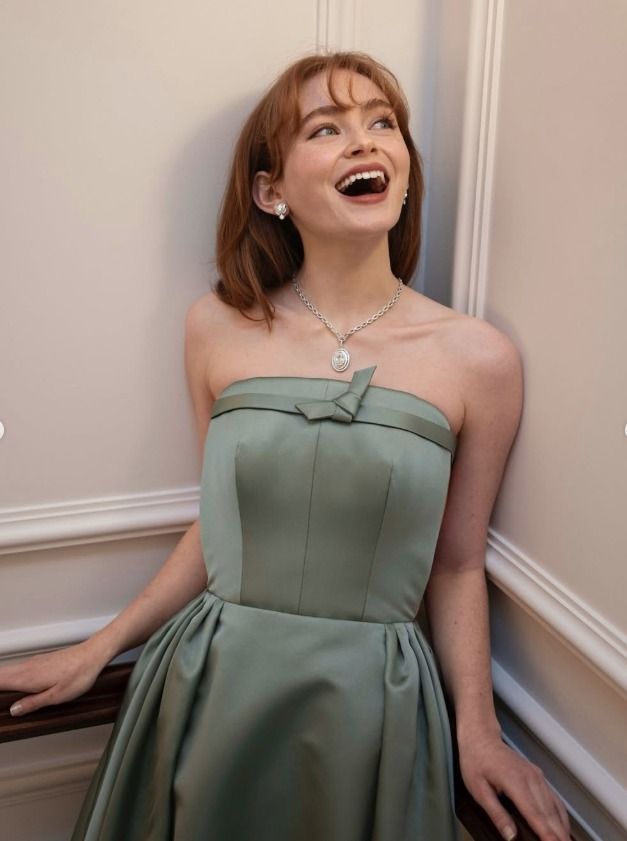 sadie sink green dress attended the BAFTAs on February 22 in London. She wore a mint Prada gown paired with Bulgari jewelry ISP_NO_SPLIT