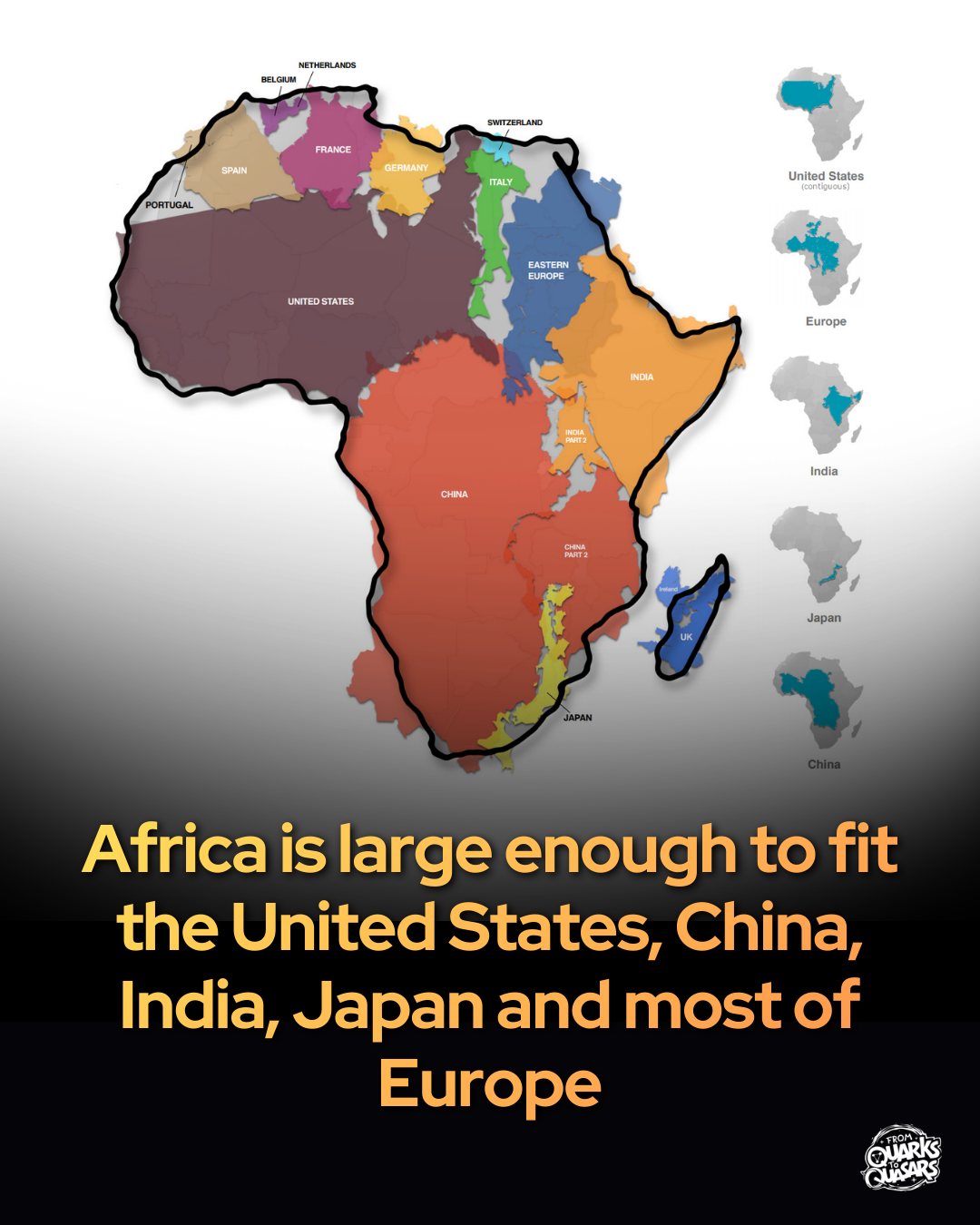 Africa is far larger than most... - From Quarks to Quasars | Facebook