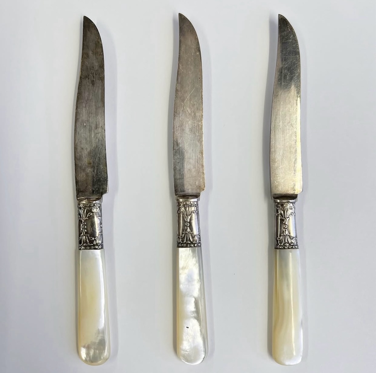 Vintage mother of pearl and sterling silver knives $14.95 each