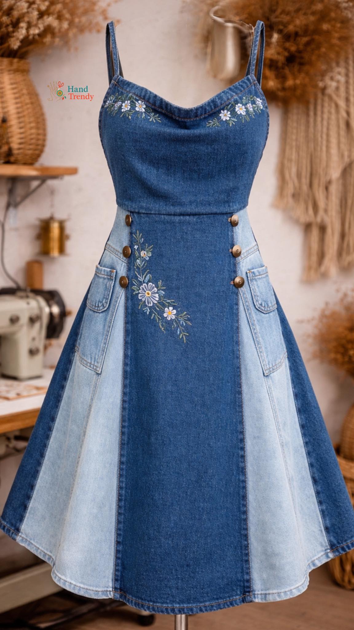 I used leftover denim fabric and made a dress; everyone loved the embroidery I added to it. Ayşe