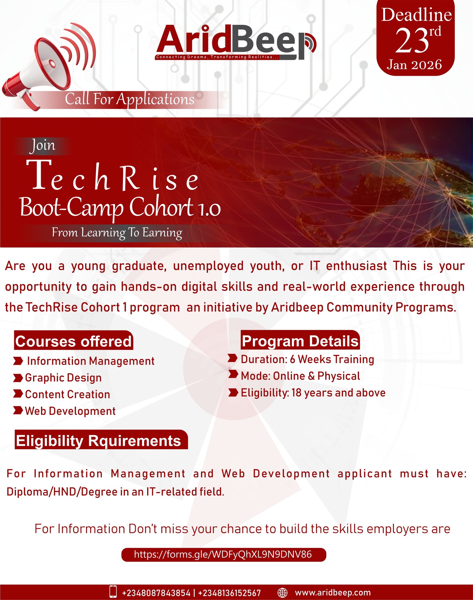 Arid - Applications Are Now Open – Techrise Bootcamp Cohort 1.0! The ...