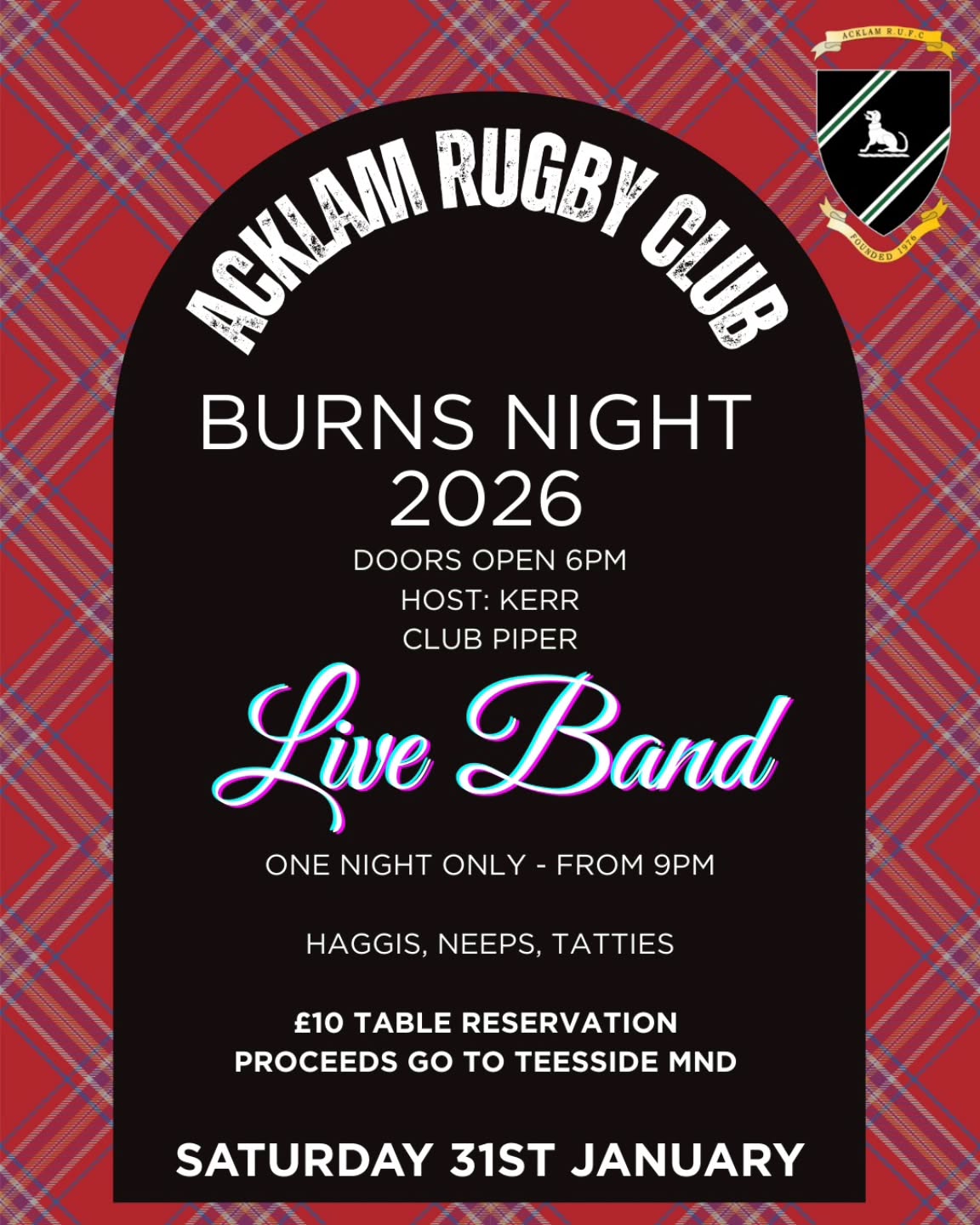 Acklam - 🔥🥃 BURNS NIGHT AT ACKLAM RUGBY CLUB 🥃🔥 Get your tartan ready ...