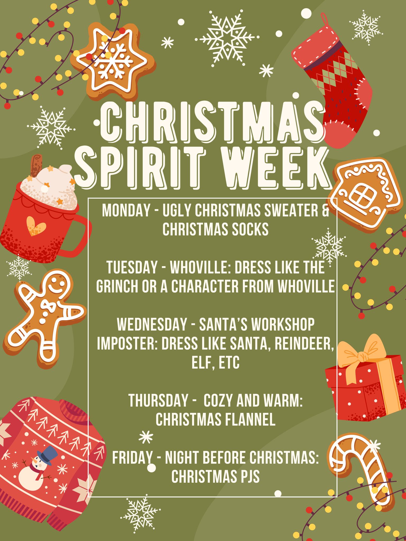 🎄 High School Christmas Spirit Week is Here! 🎅 It's the most wonderful time of the year… and it's officially Christmas Spirit Week at the High School! 🌟 Get ready for festive