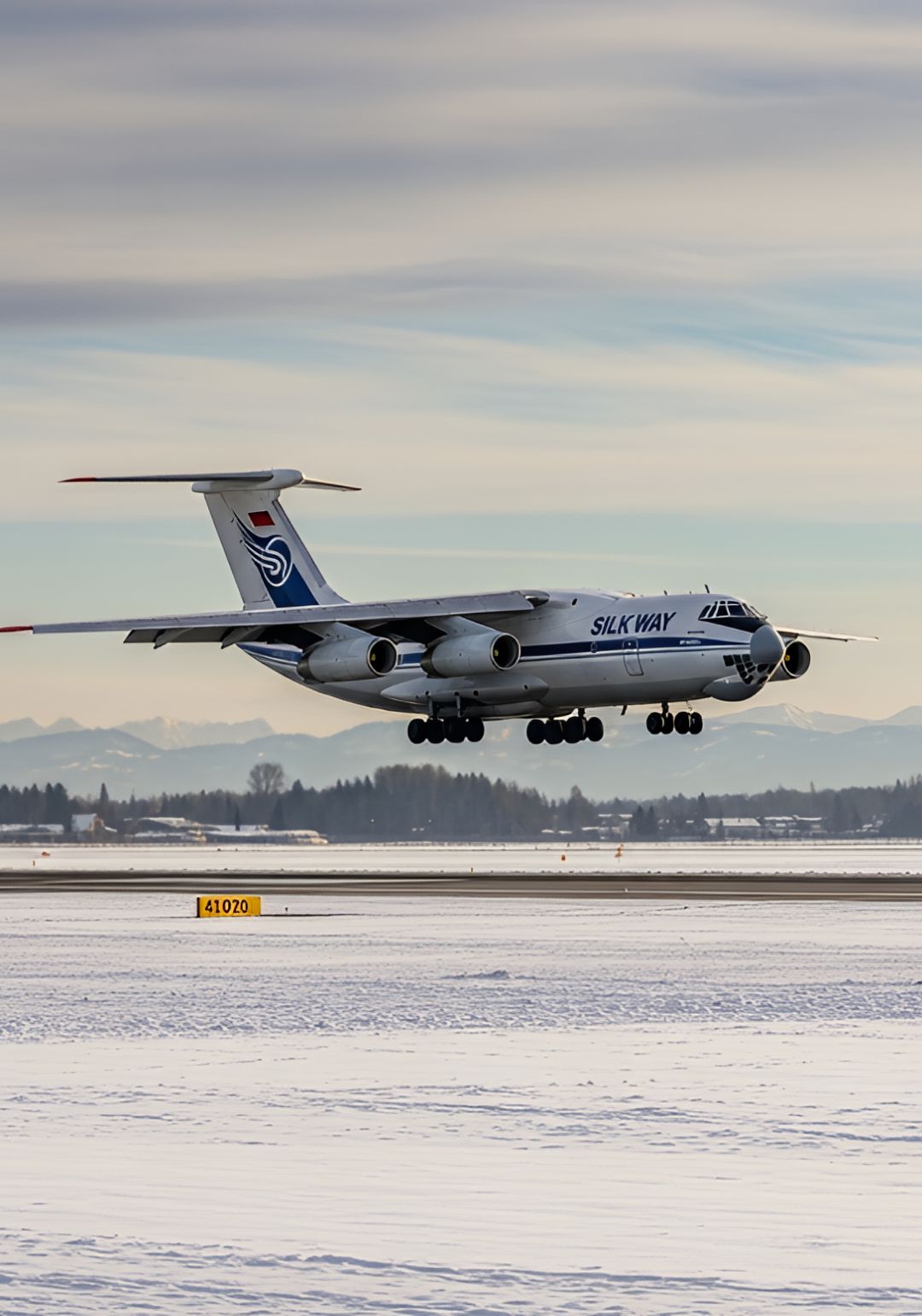 Silk Way Airlines Ilyushin Il-76 arrival in Bangor, ME