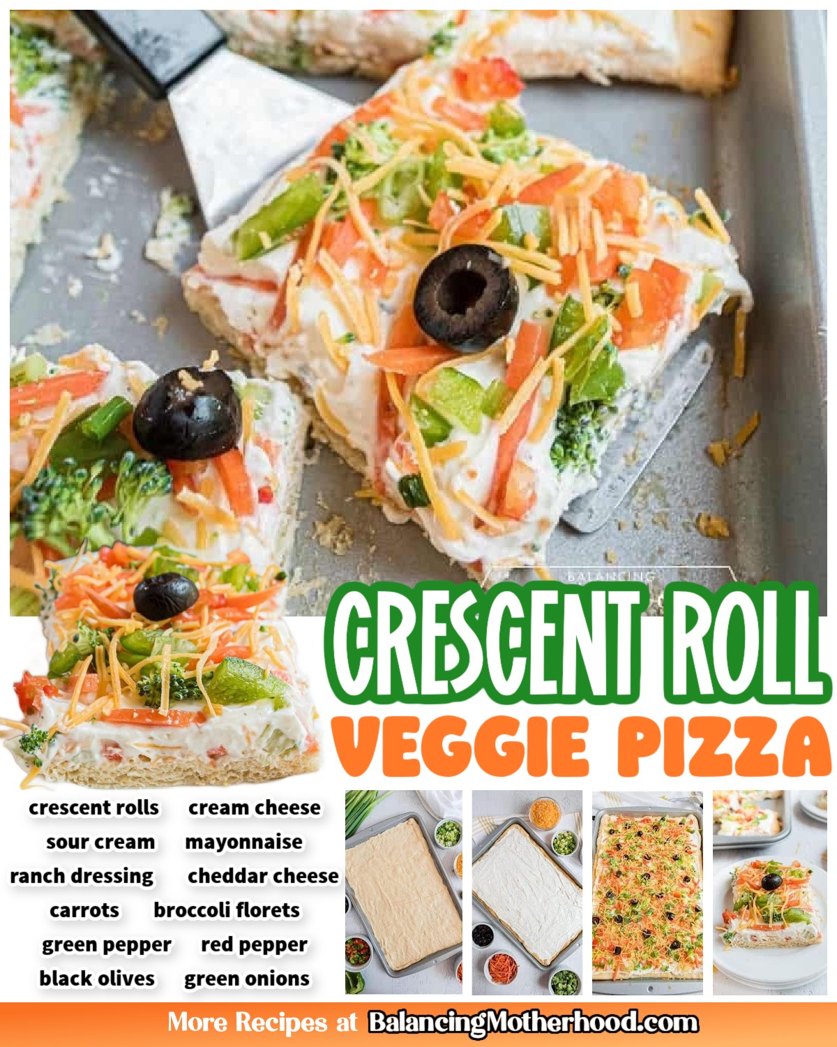 veggie pizza recipe with ranch dressing packet and sour cream Crescent Roll Pizza! Ingredients: 2 cans crescent rolls 8 ounces cheese 8 ounces cream 1 Tablespoons mayonnaise 1 package powdered dressing 1 cup cheddar cheese ¾ cup Size:64R Can this dress be Color_BLU Crescent dough