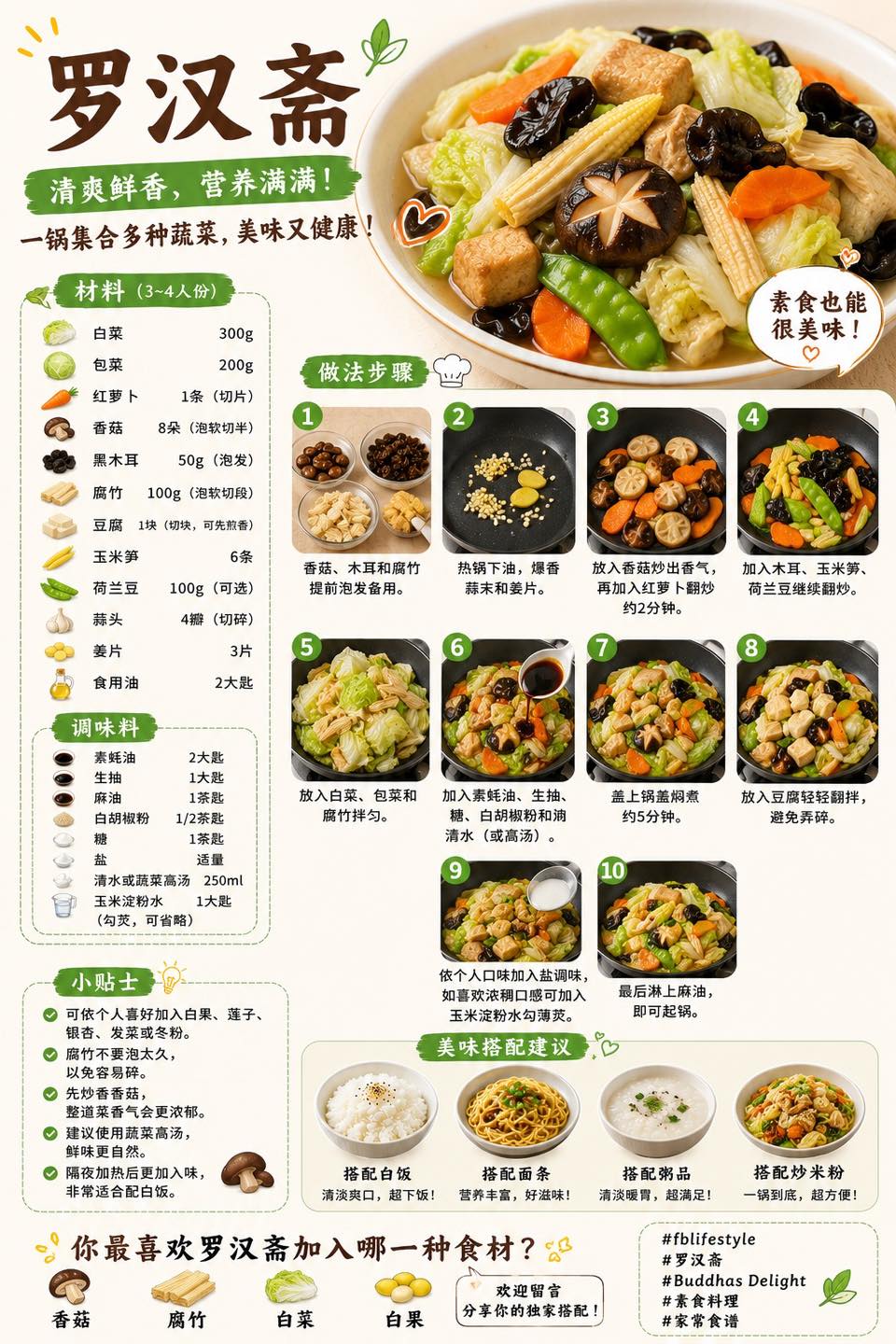 中国料理 料理 名贤咏题菜谱 美食gogogo - 🥬 罗汉斋（Buddha's Delight） ✨ 清爽鲜香、营养满满
