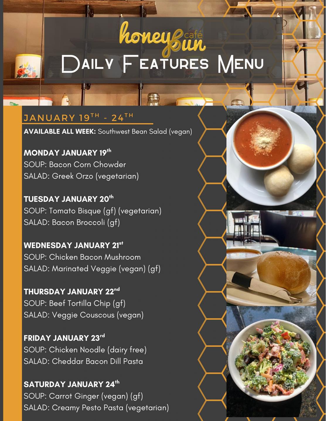 Honey - Here is this week’s Daily Features Menu! Pre-Order Lunch ...