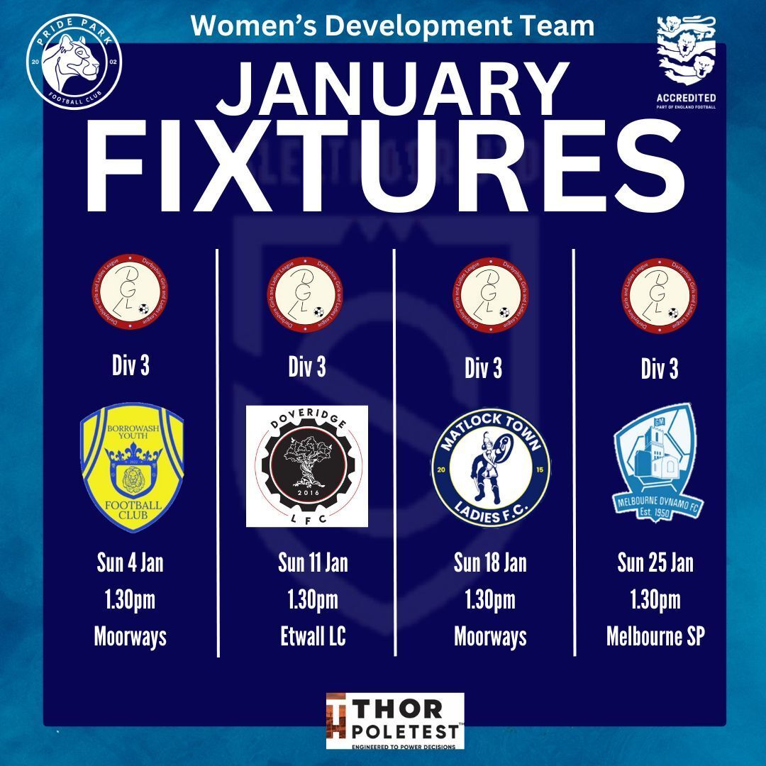 Pride - January fixtures for our senior teams to kick off 2026 Note ...