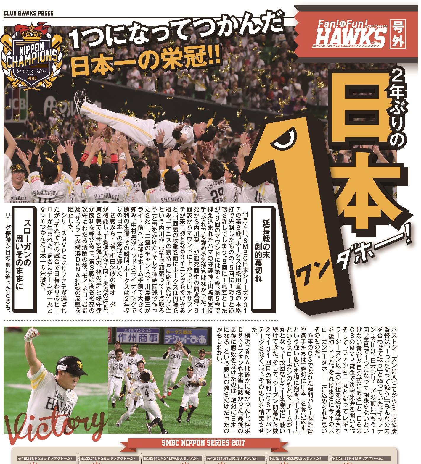 2年ぶりの日本一奪還を記念して、クラブホークス会報誌「Fan!×Fun