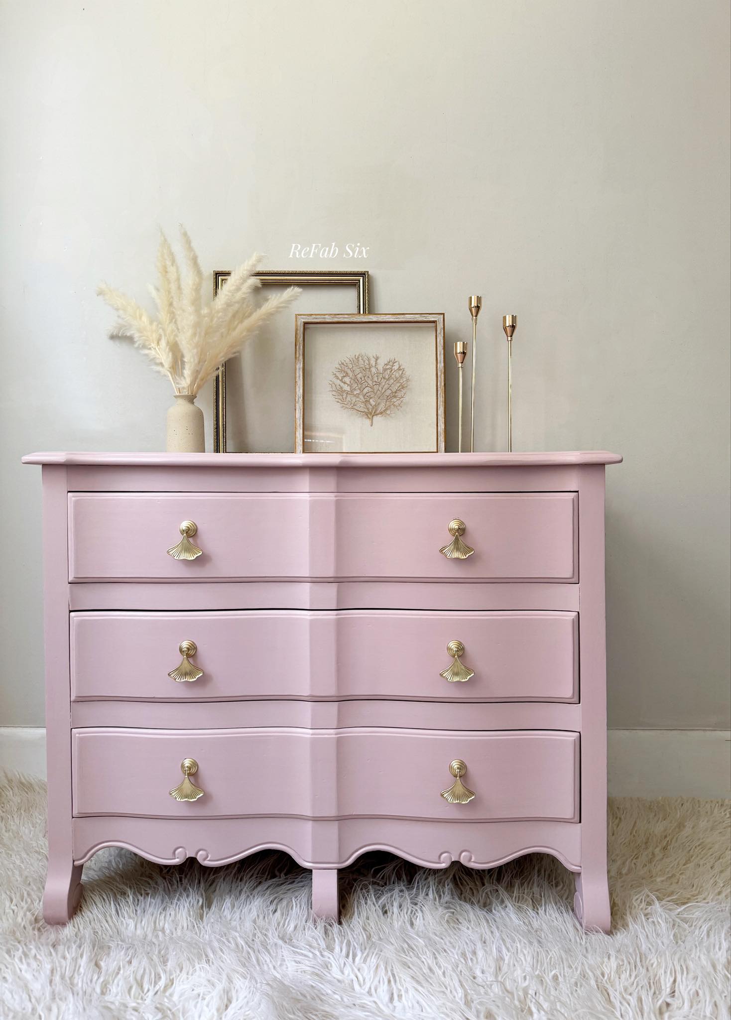 pink dresser with gold handles Check out this adorable dresser, what do you think of the and that lovely wooden top?? sale_laborday_d30_2026