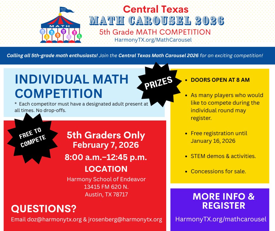 Harmony - Last chance to register. Central Texas Math Carousel 2026 ...