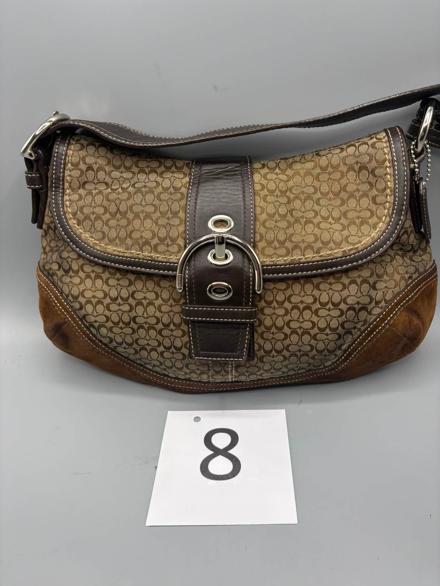 ◎y2k◎ COACH Mini Bag Jacquard Suede Vintage Coach Y2K mini 'C' jacquard and suede buckle flap bag