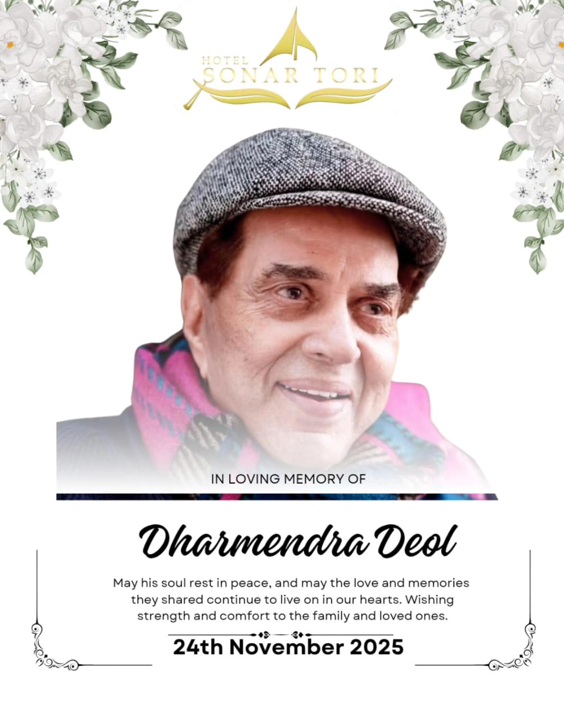 RIP Dharmendra Deol (1935–2025)... - Hotel Sonar Tori | Facebook