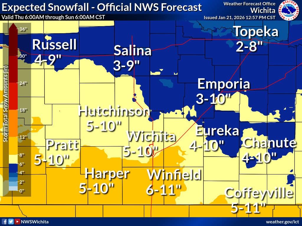 Kansas - NWS forecast for expected snowfall. | Facebook