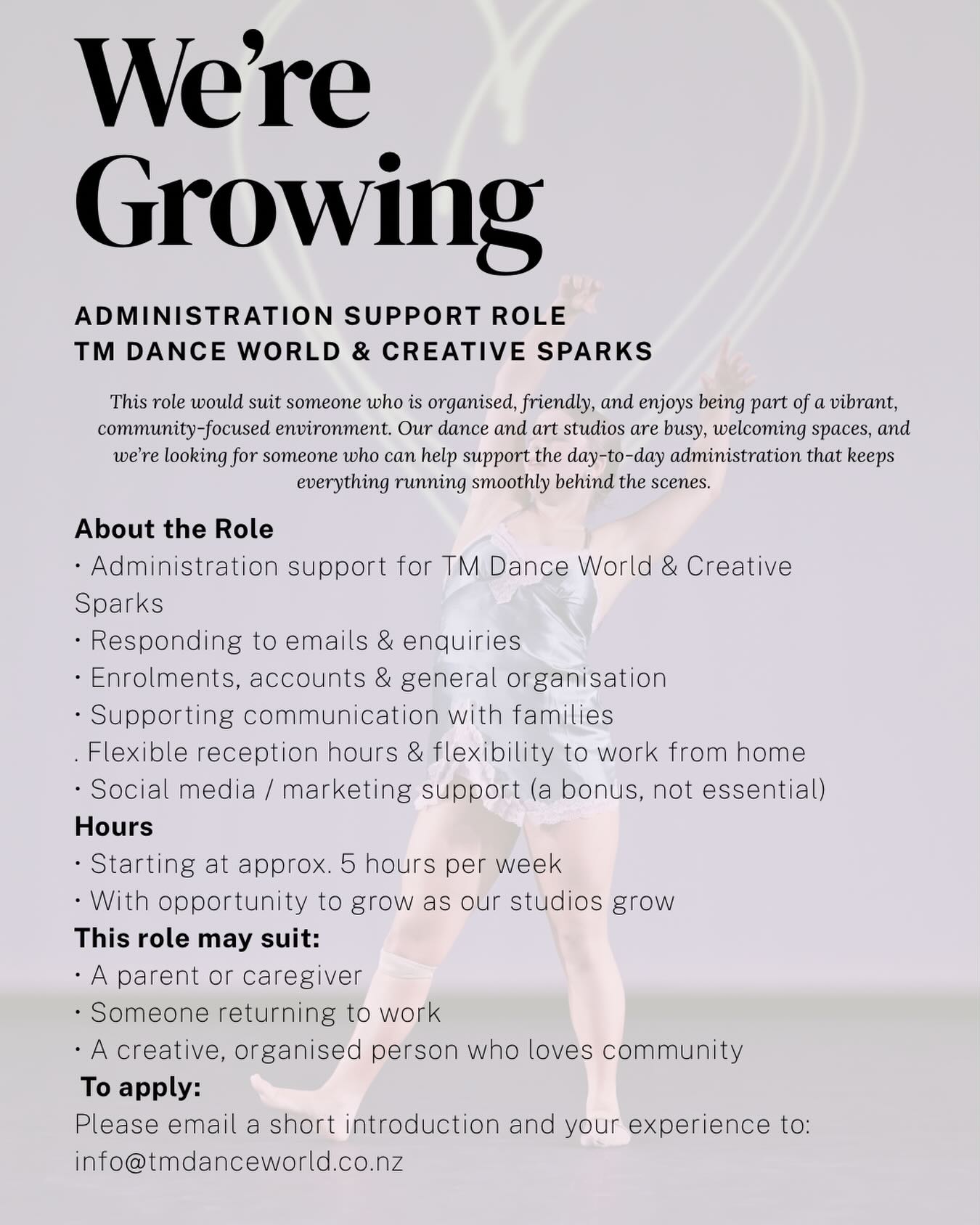 TM - WE’RE GROWING! TM Dance World & Creative Sparks are on the lookout ...