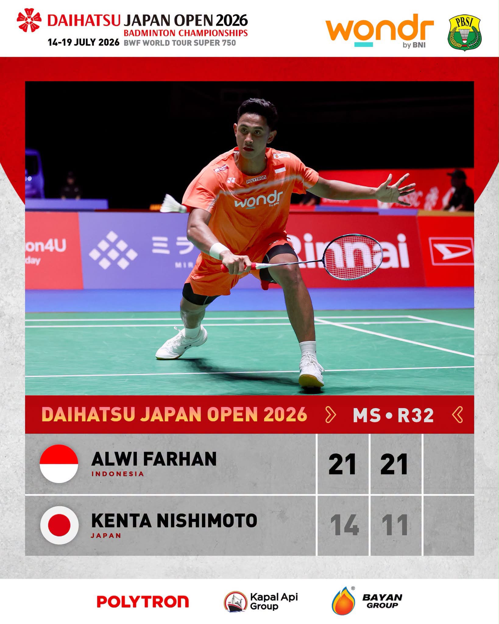 Update Round 32 Japan Open 2026 (14/7) Alwi 🔥