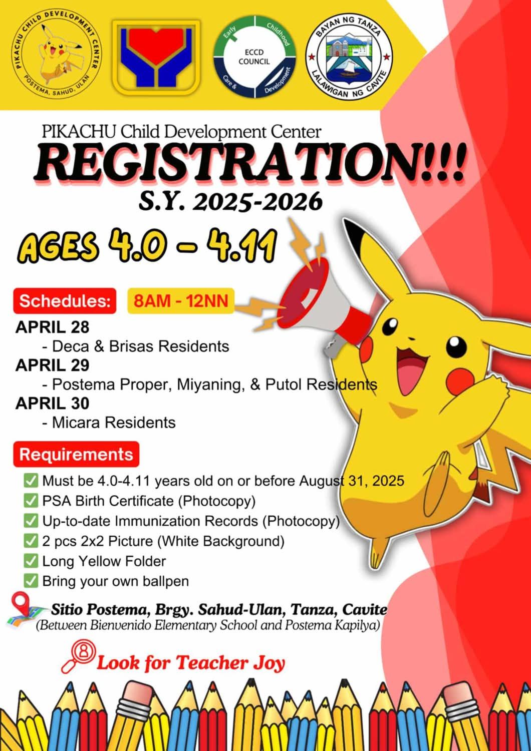 Pikachu child Development Center Registration