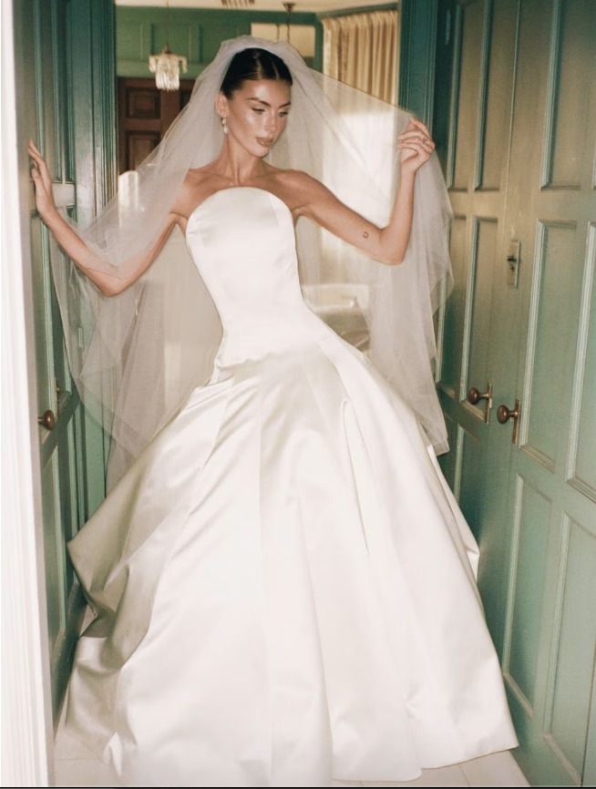 carolina herrera wedding dress blue bow Paige Paul changed into a custom backless with an oversized embellishment, adapted from a pre-fall 2025 collection look, to cut the cake. Then, she wore a custom Wiederhoeft Sam bomes Color:Eucalyptus Sparkle Dresses semi formal dresses juniors dimensional floral embroidery floats