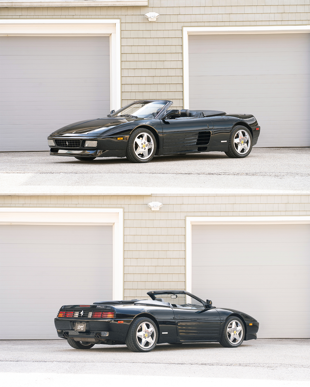 The Ferrari 348 Spider's dramatic side strakes and pop-up