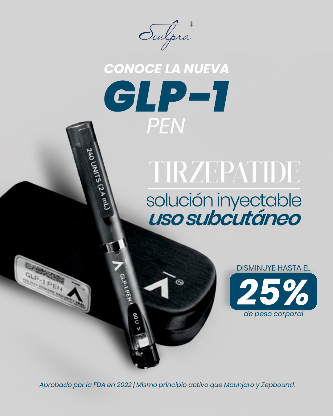 ✨ Tirzepatide GLP-1 Pen La nueva generación en control de peso, ahora bajo supervisión médica. Este tratamiento inyectable subcutáneo actúa regulando el apetito, mejorando el metabolismo y ayudando a reducir hasta un