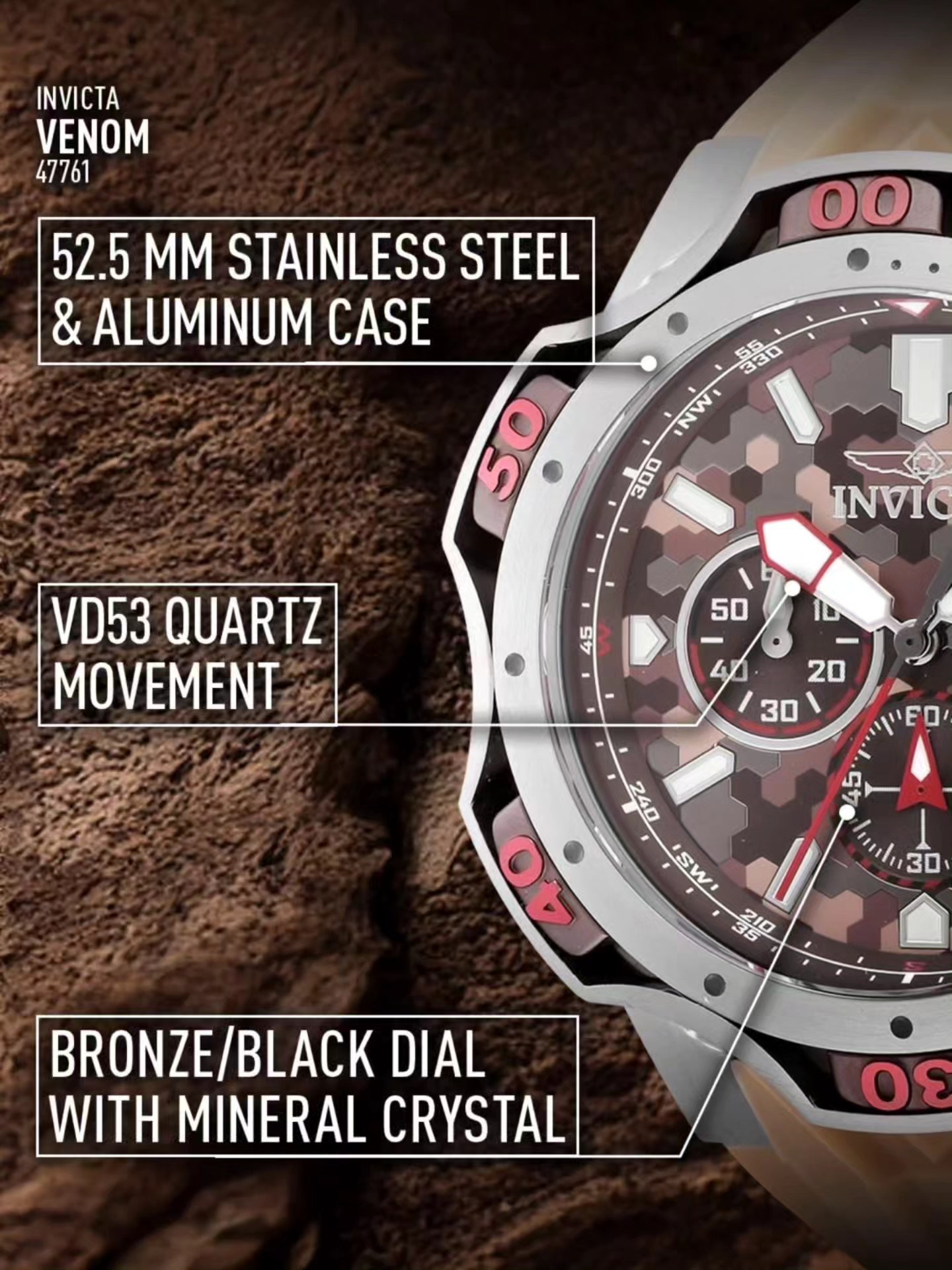 Invicta Venom 47761 is built to look fearless and wear bold—an