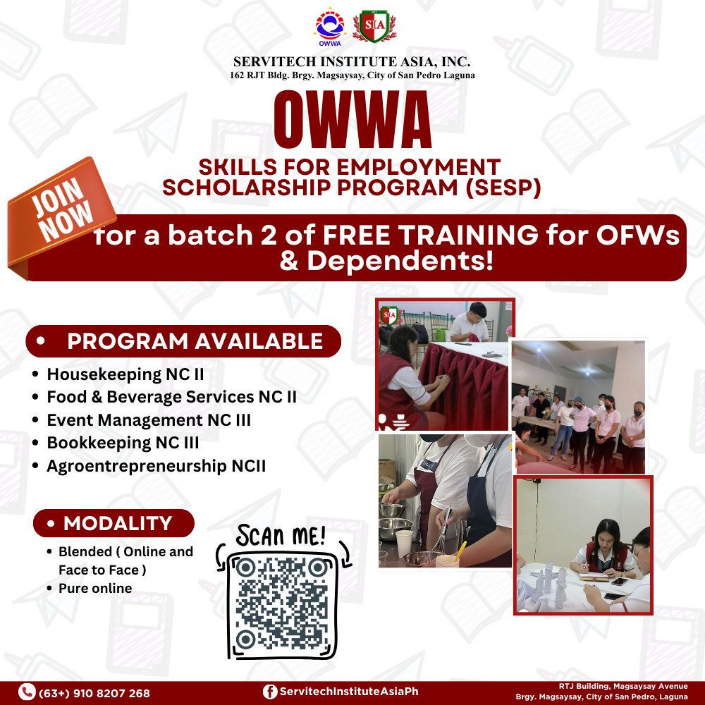 🎓 FREE Training for OFW... - Servitech Institute Asia | Facebook