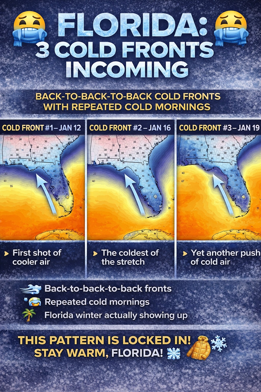 PC - 🥶 FLORIDA: COLD FRONT PARADE INCOMING 🥶 The Euro (ECMWF) is locked ...