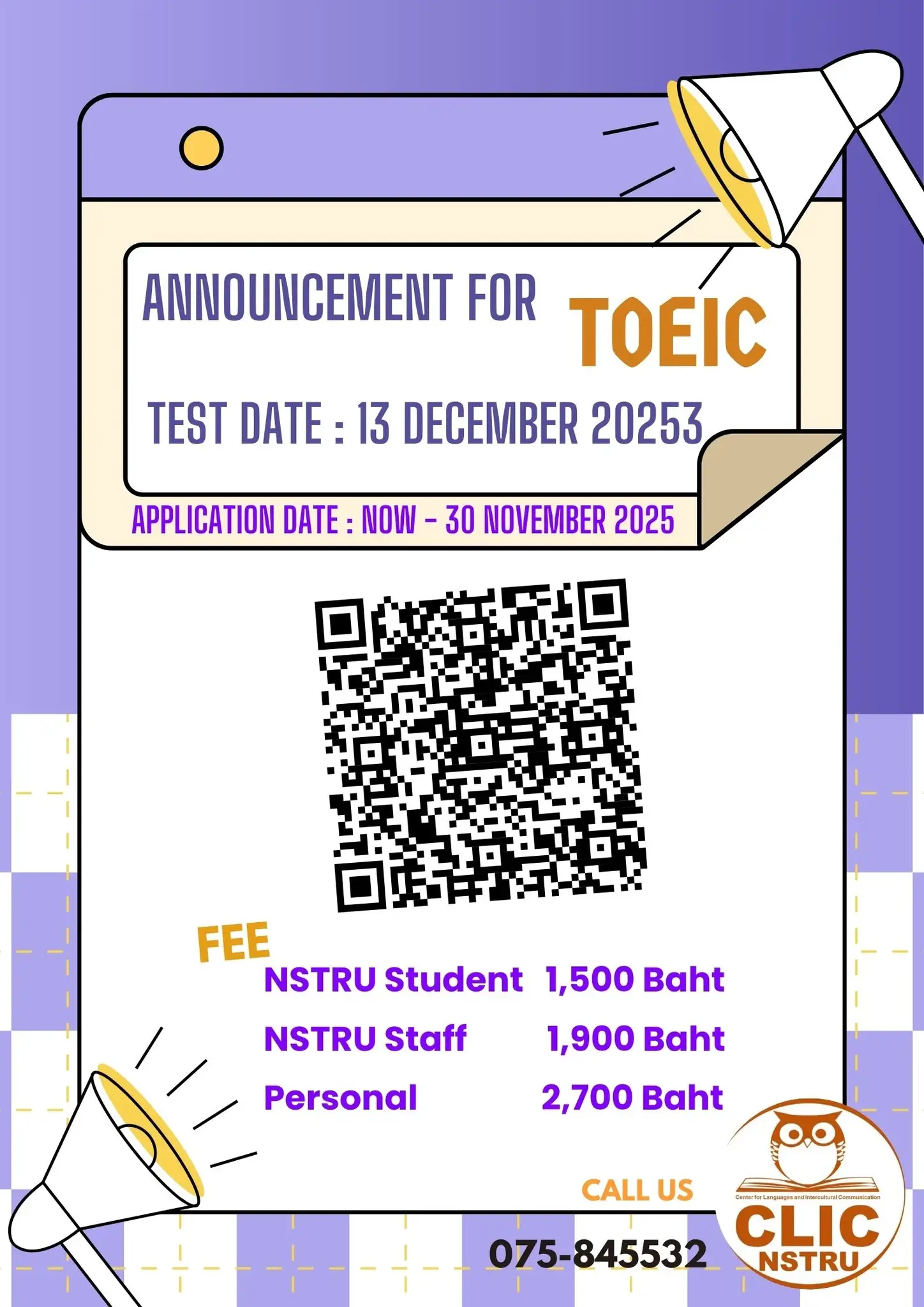 CLIC - Announcement for TOEIC ️‼️รอบสุดท้ายของปี 2025 📍Test Date: 13 ...