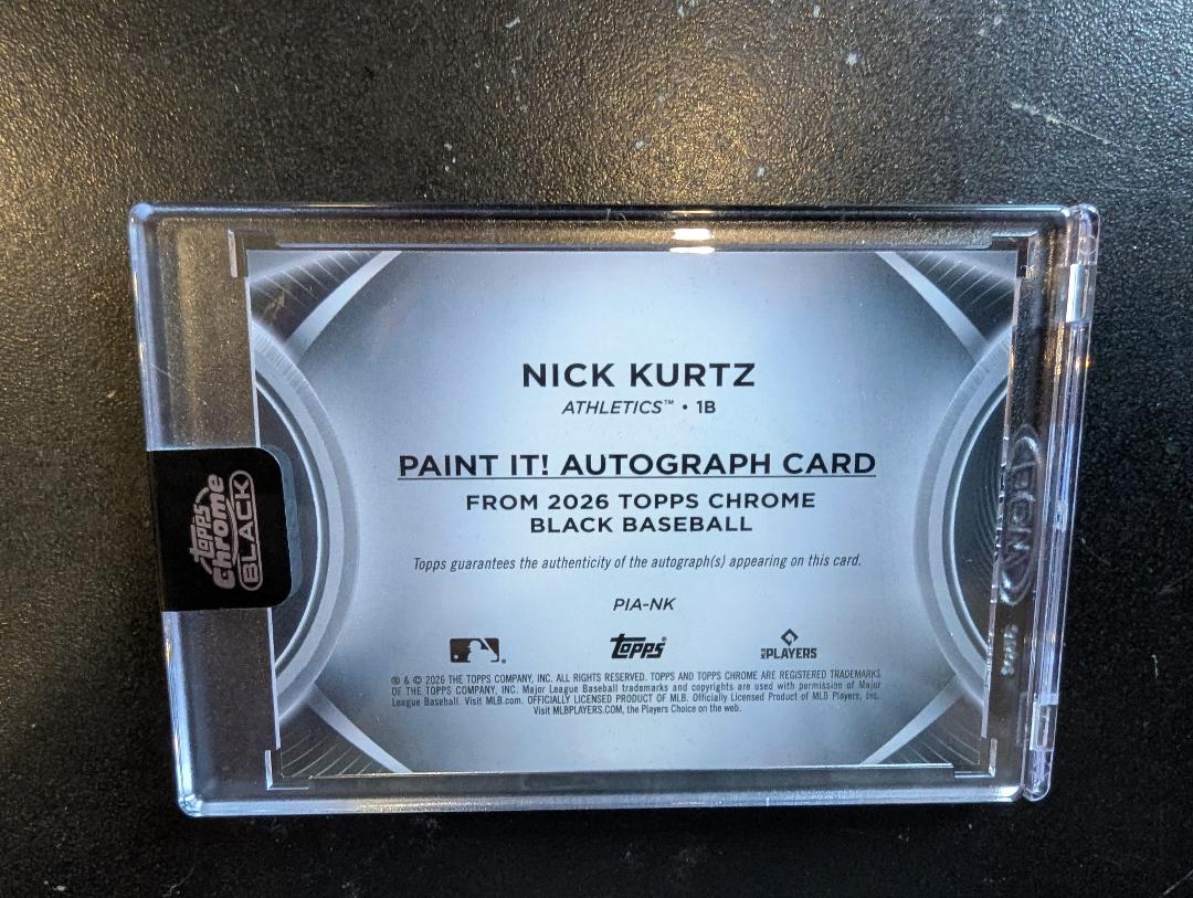 Nick Kurtz autograph card pulled from 2026 Topps Black Chrome 