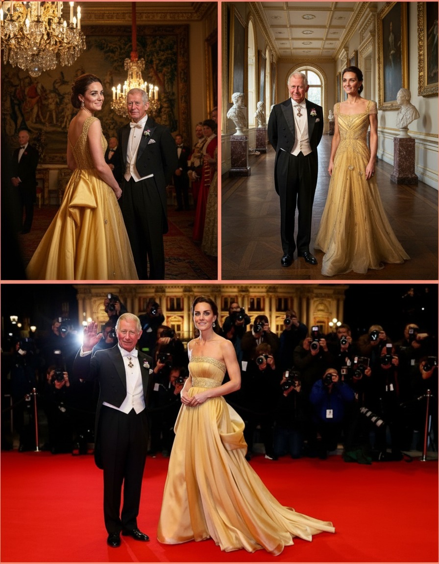 Kate Middleton absolutely stole the show in this glittering gold dress! She looked like a real queen straight out of a fairy tale, stunning to the core! 👑 Everyone was talking about