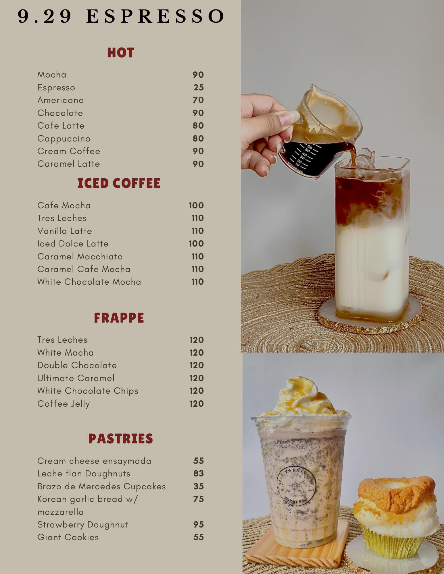 9.29 - Here's our updated menu. 🤍🤎 #929espresso | Facebook