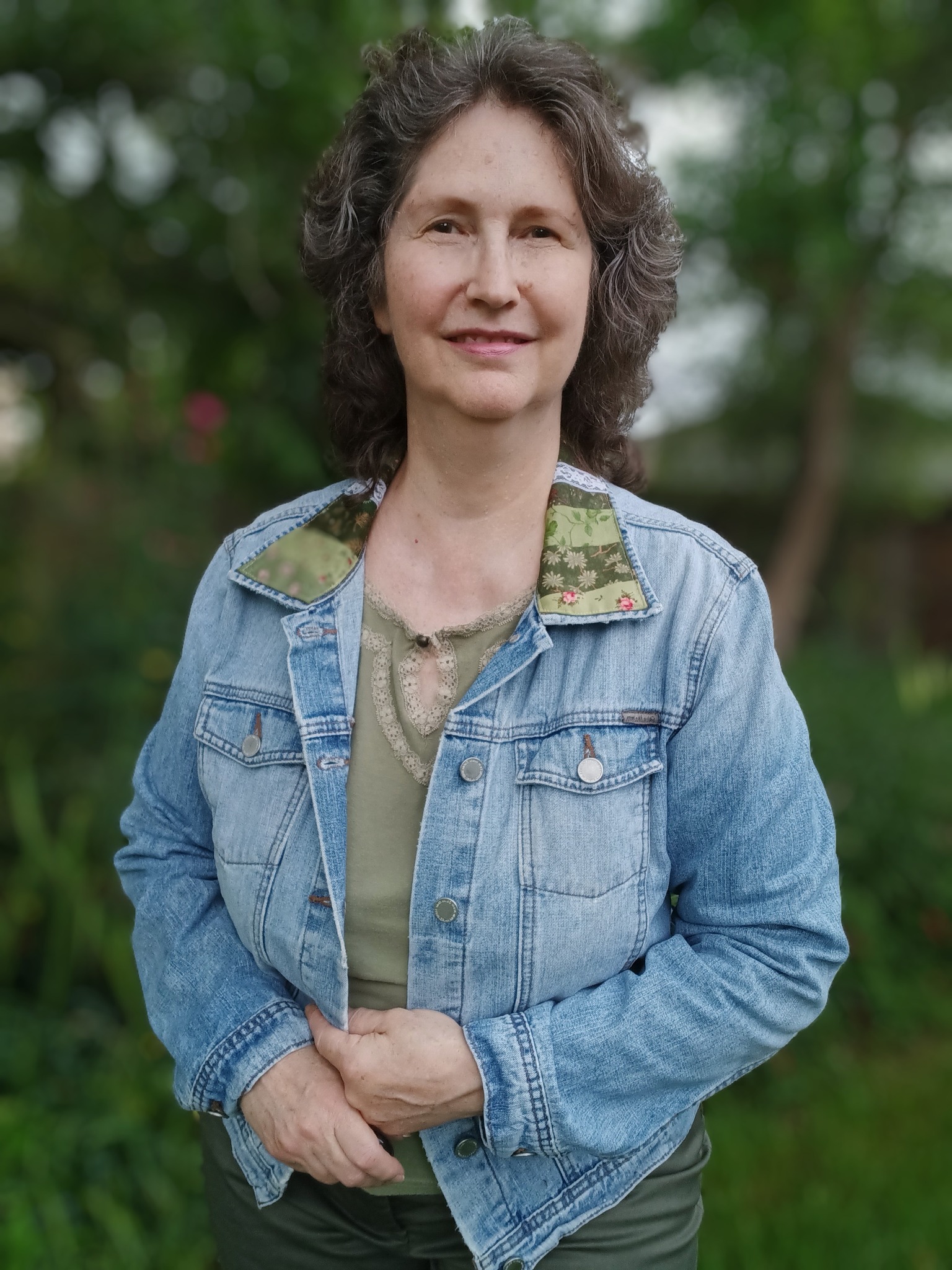 Upcycled denim jacket with vintage pink tulip handkerchief