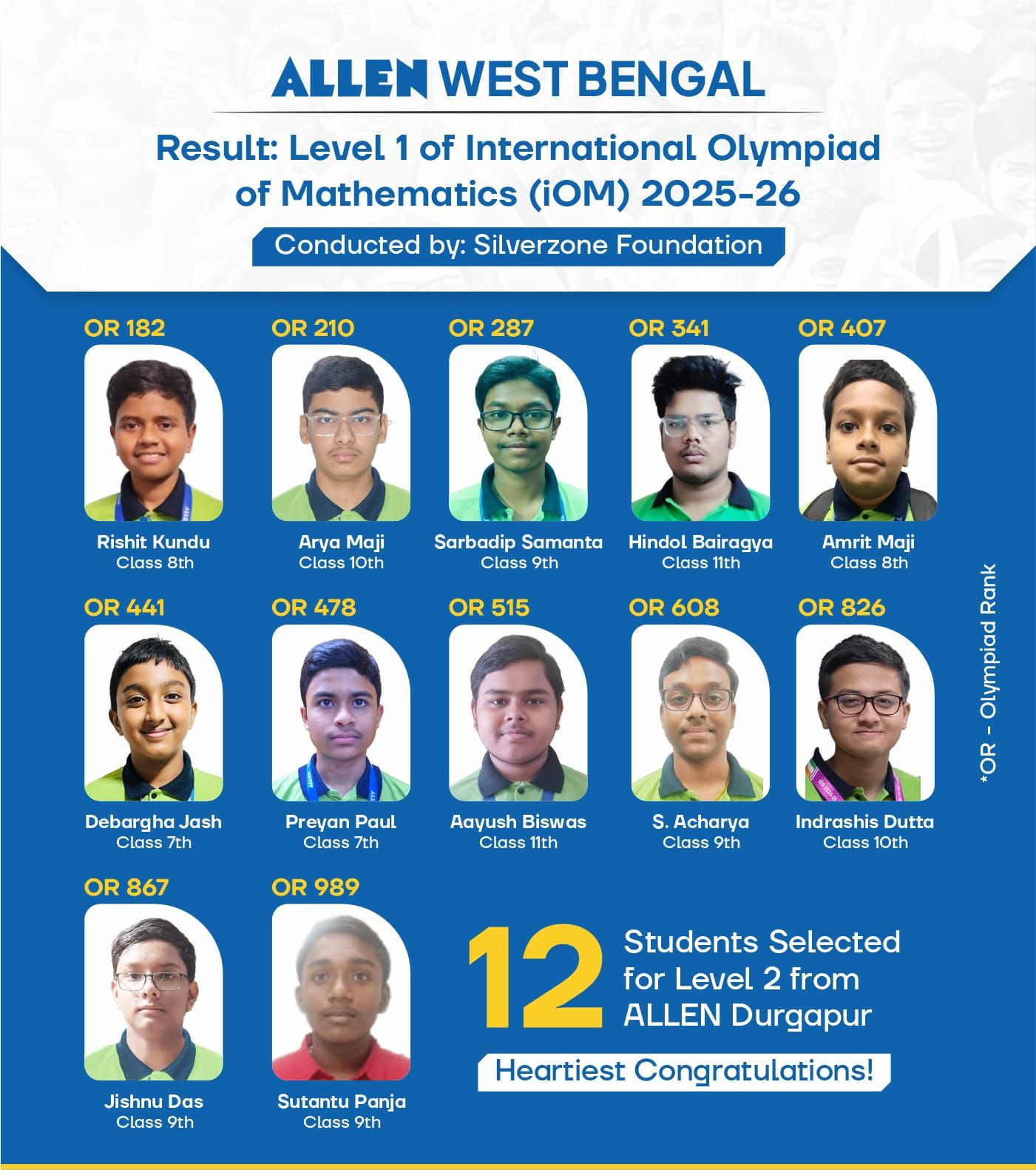 ALLEN - 🌟🏅 Pride of Durgapur – IOM level 1 Achievers from ALLEN ...