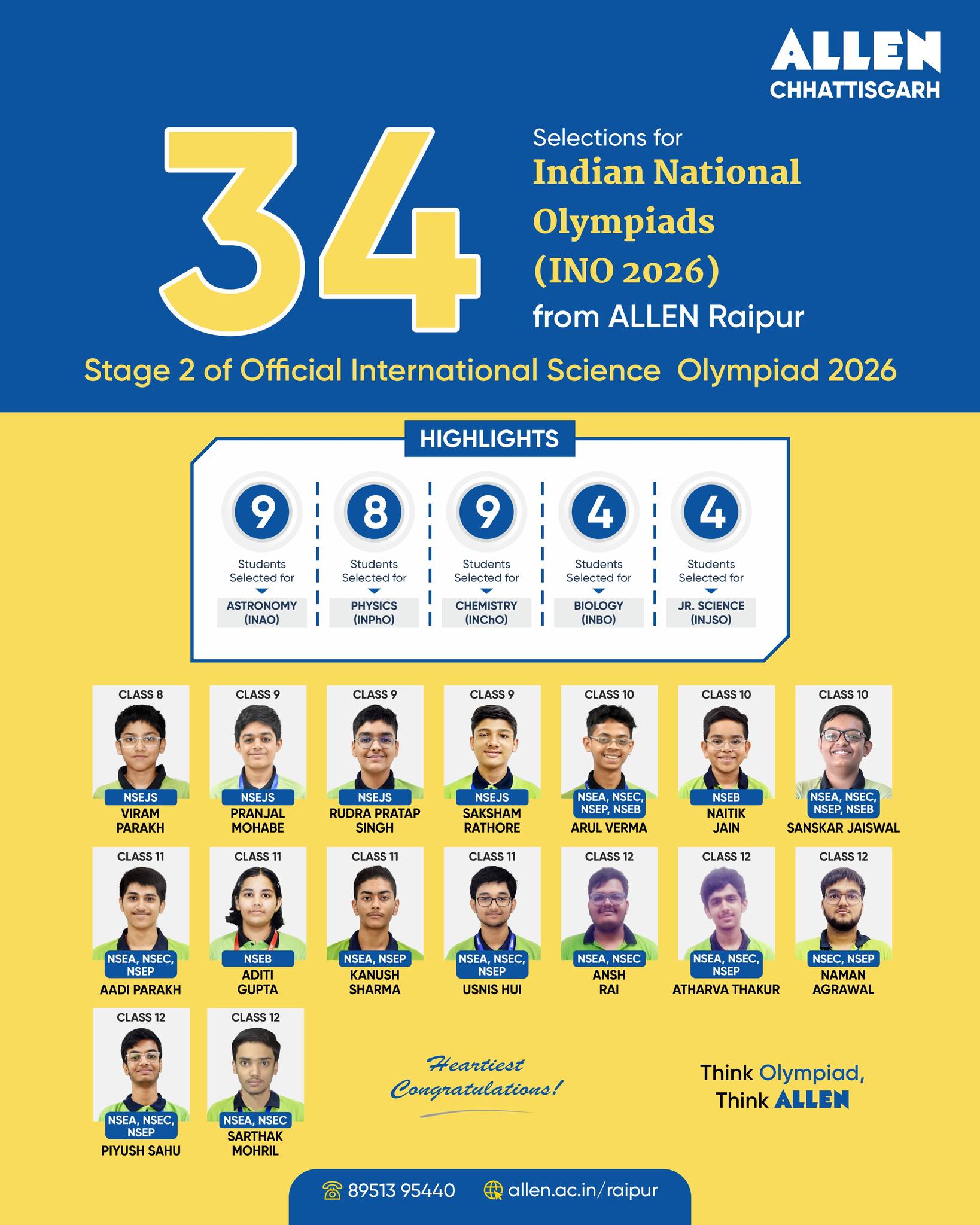 ALLEN - 📢 INDIAN NATIONAL OLYMPIADS (INO) 2026 Result: 34 from ALLEN ...