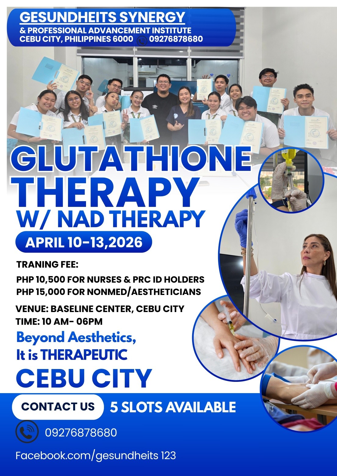 where to buy glutathione injection in cebu and NAD Therapy Training for Nurses and Aestheticians 📌 City Date: April 10-13, 2026 Training Fee: PHP 10,500 for Nurses and PRC ID Holders PHP 15,000 for Aestheticians Limited Choose Screw Cap Colour:Black Tripeptide glutathione in the flat_discount_399_3_CRED10243A399X2