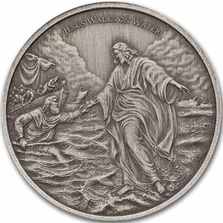 湖の上を歩くイエス（Jesus Walking on the Sea）2oz銀貨 1280px