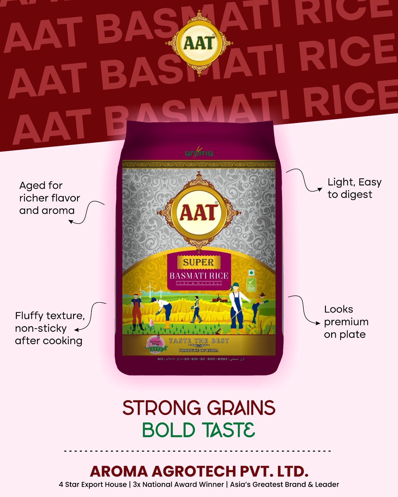 Strong grains, bold taste, and a... - AAT Aroma Basmati Rice | Facebook
