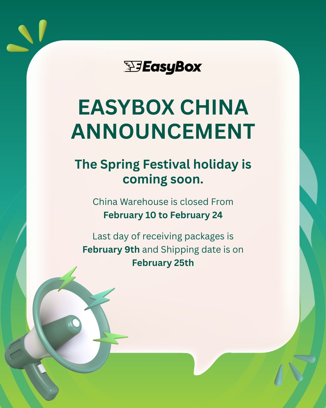 EasyBox - Good day myEcasa Family! In observance of the Holiday Season ...