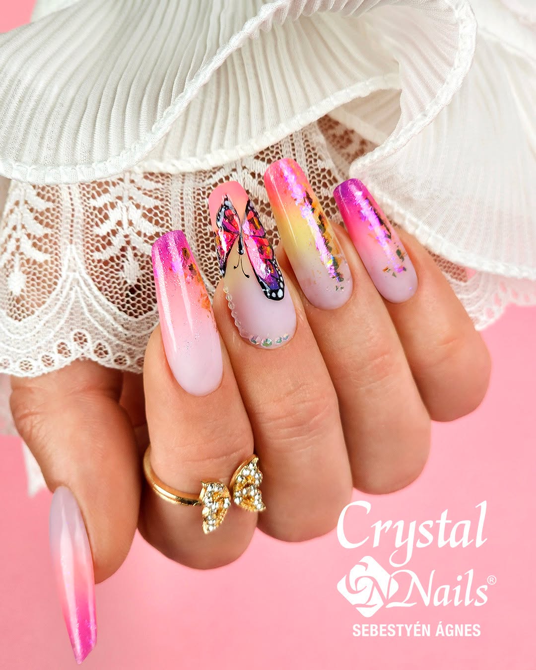 Crystal - Compact base gel milky white with ombre technic and the