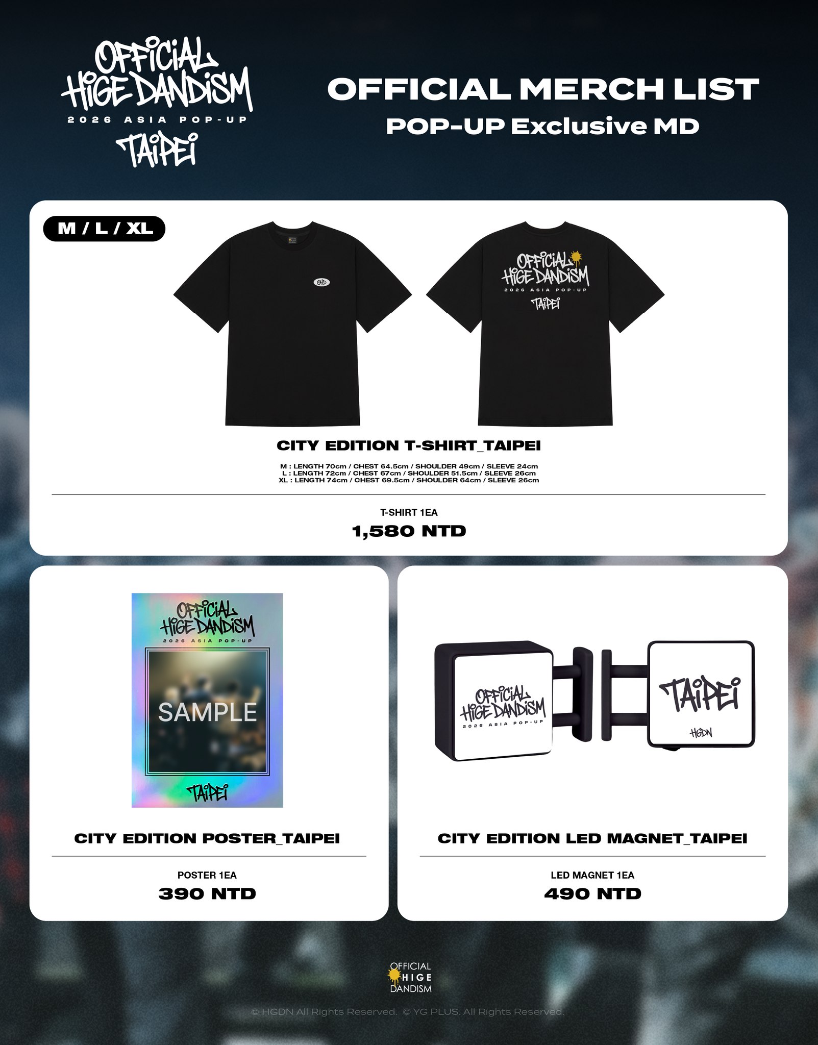 Official髭男dism アジアポップアップTシャツ　台北　Lサイズ 台北限定グッズ】 ヒゲダンことOfficial髭男dism のアジアツアー限定