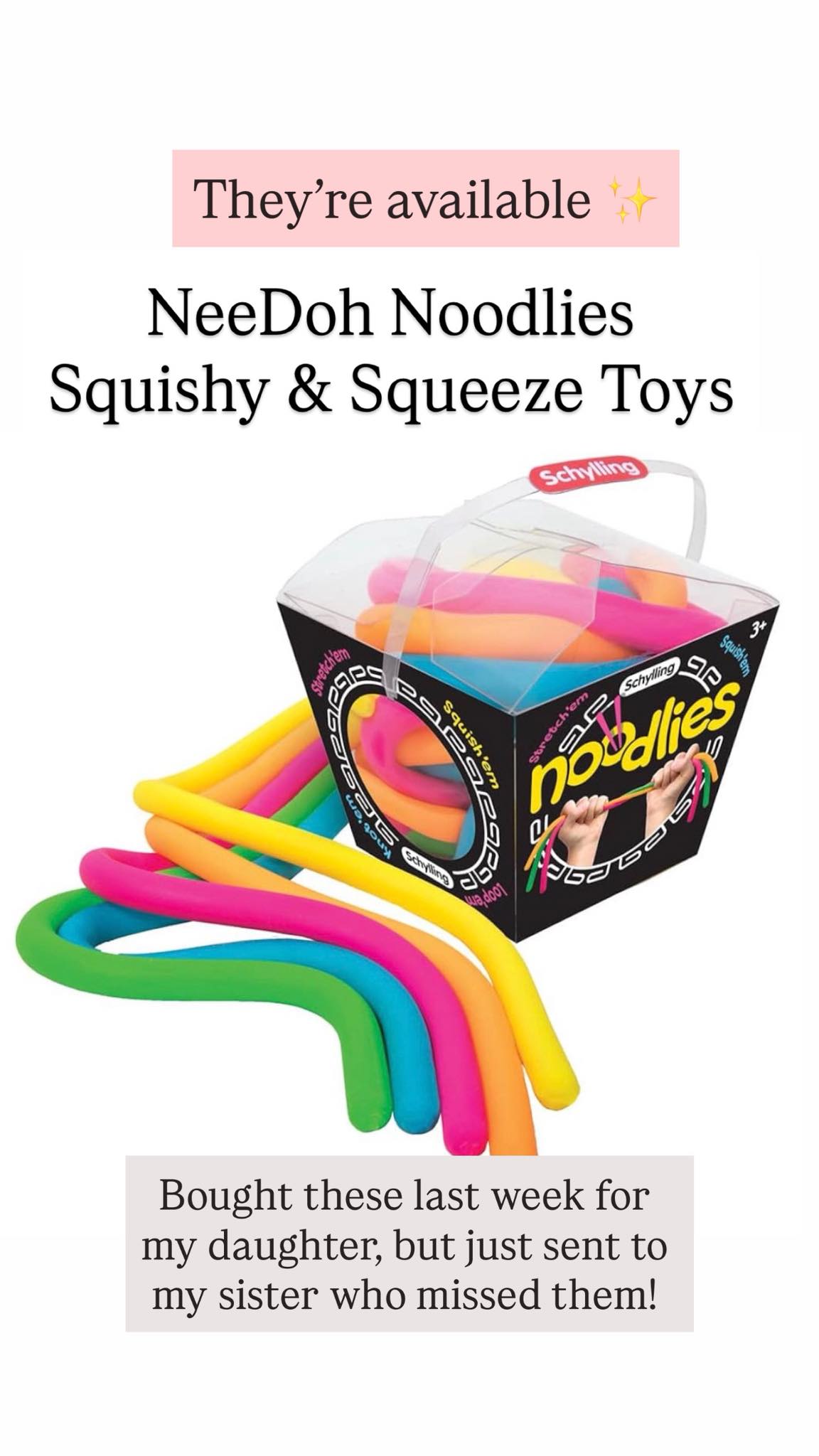 NEEDOH NOODLIES SQUISHY TOYS 🩷 These are available!! My sister