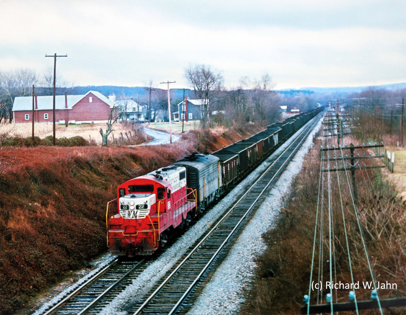 Western - Western Maryland Railway GP7 number 22 leads a westbound ...
