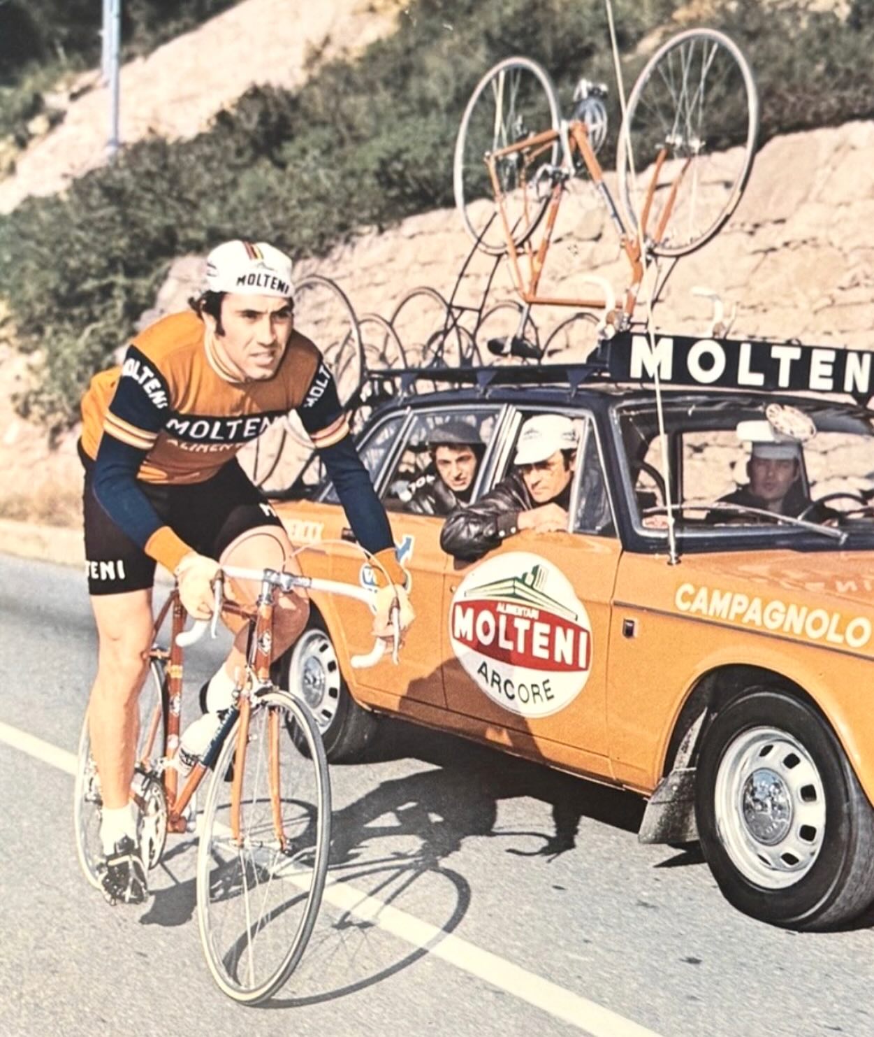 The Cannibal. The legend. Eddy Merckx. On Colnago bike. Molteni 