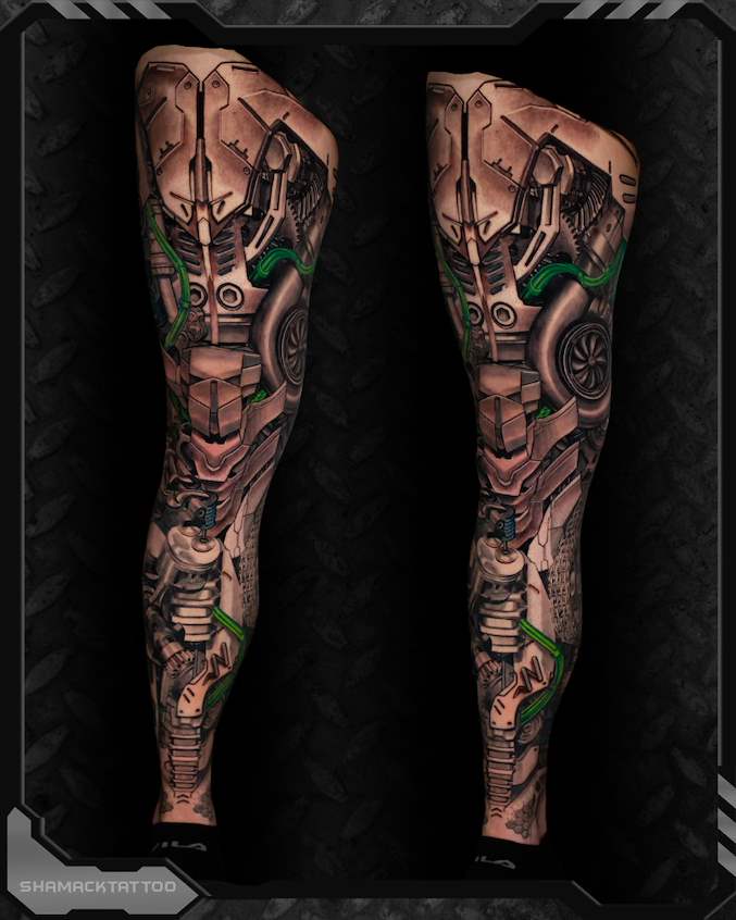 Insane biomech leg sleeve by Shamack 🤖🔥 A full leg piece packed